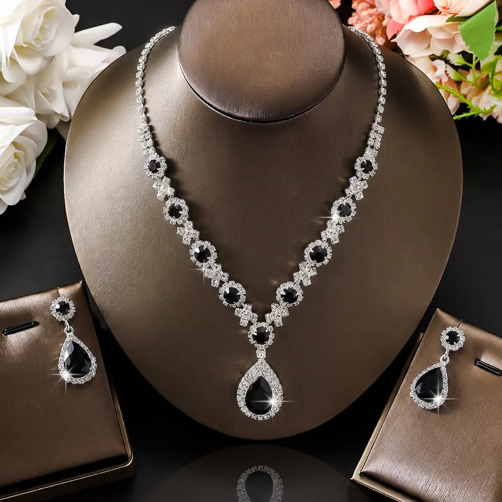 Simple and Atmospheric Water Droplet Necklace Earrings Two-Piece Set as a Surprise Birthday Gift for Girlfriend and Best Friend Pi-Mart