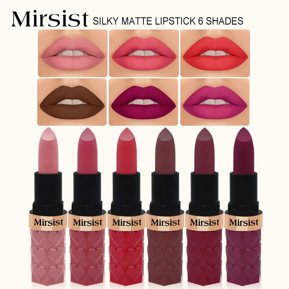 Matte Lipstick Nude Peach Brown Cherry Shades Velvety Smooth Long-Lasting Rich Pigment Waterproof Non-Stick Cup Lip Stick Makeup Pi-Mart