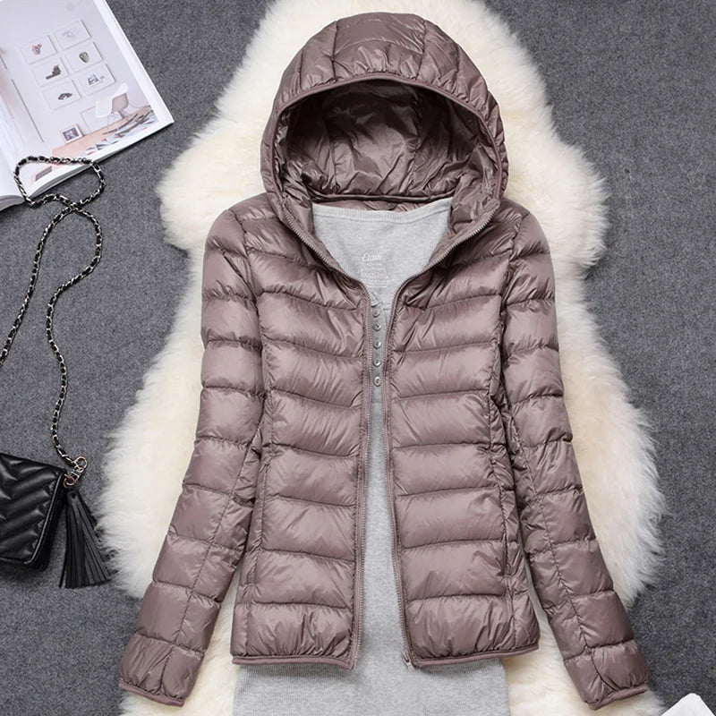 Women Puffer Jacket 15 Colors Plus Size 5XL 6XL 7XL 2025 New Spring Autumn Female Ultra Lightweight Packable Hooded Down Coats LadyShow.Store