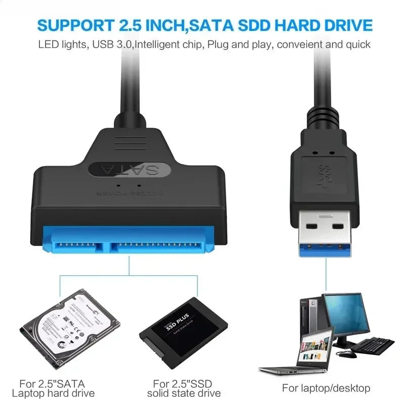 SATA to USB 3.0 / 2.0 Cable Up to 6 Gbps for 2.5 Inch External HDD SSD Hard Drive SATA 3 22 Pin Adapter USB 3.0 to Sata III Cord Pi-Mart