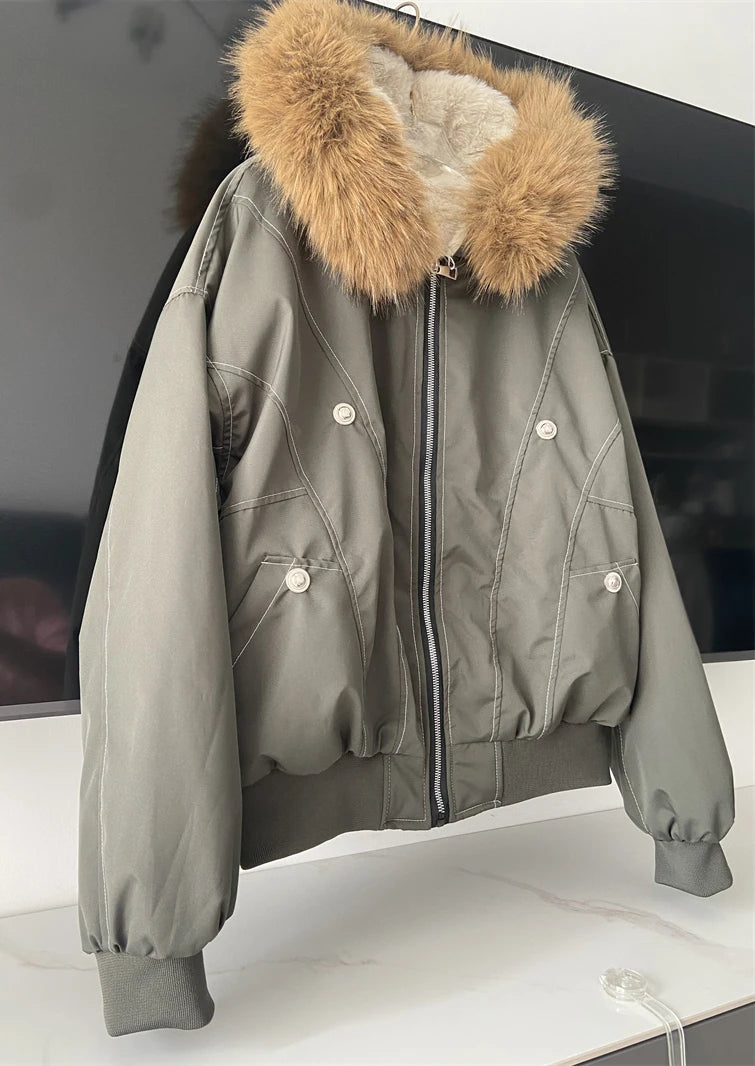 ZAROY Fur Collar Hooded Parkas Y2k Harajuku Thicken Padded Jackets Casual Zipper Gothic Women&Men Winter Coats Streetwear кур Pi-Mart
