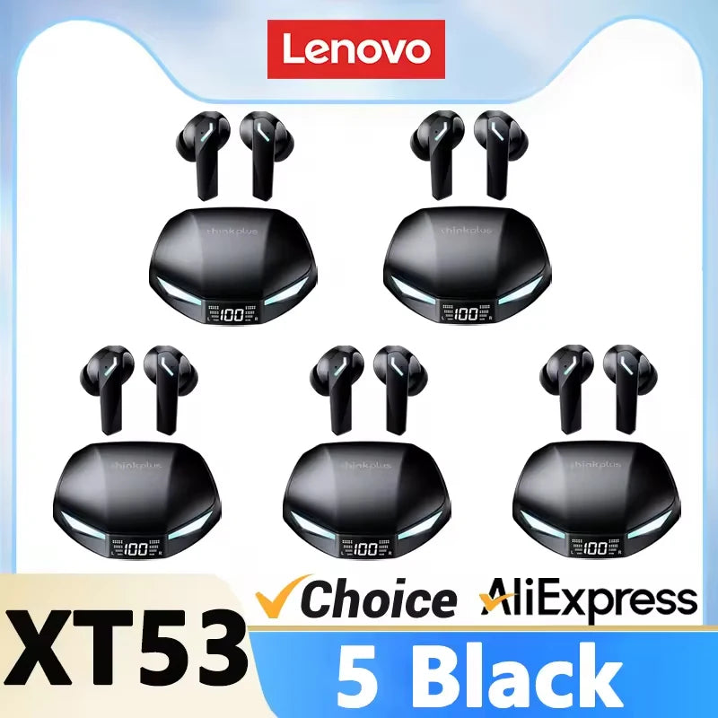 Lenovo XT53 Gaming Headset LED Digital Display Wireless Sport Earbuds HD Call Low Latency Headphones Waterproof GM2 Pro Upgraded Pi-Mart