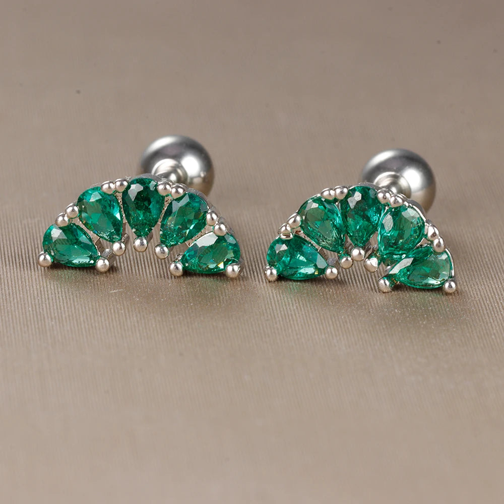 2PC Stainless Steel Little Stud Earring for Women Tiny Green Crystal Zirconia Cartilage Helix Tragus Piercing Earrings Jewelry Pi-Mart