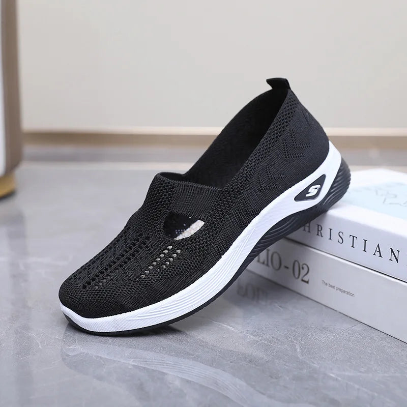 Women's Casual Mesh Sneakers – Cut-Out T-Strap & Cushioned Wedge Sole LadyShow.Store