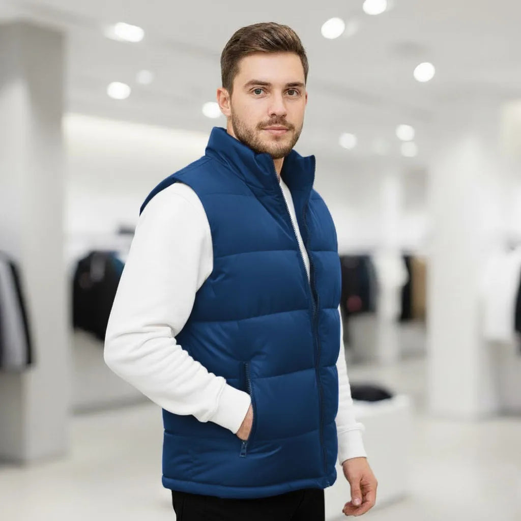 White Vest Jacket Men Slim Fit Stand Collar Sleeveless Puffer Jackets Spring Autumn Casual Waistcoat Men Warm Coat 2026 Trends Pi-Mart