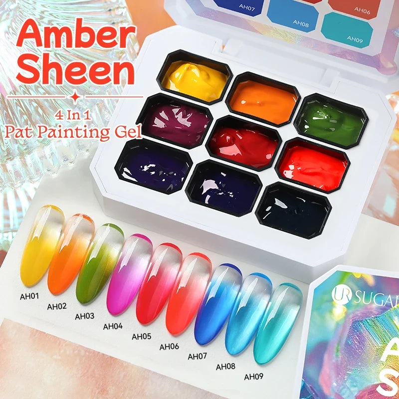 UR SUGAR 9 Colors Gradient Painting Gel Nail Art Gradient Color DIY Design Gel 4 In 1 Used For Gradient Nail Stamping Pattern Tri Light Beauty
