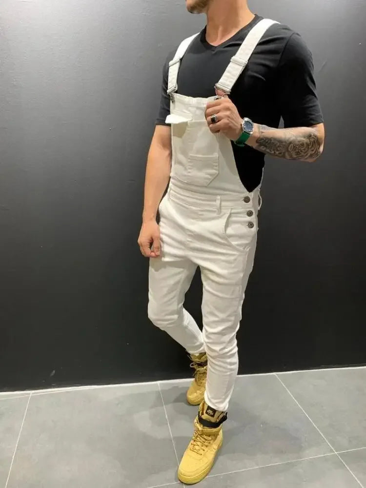 Women Jeans Rompers Washing Ankle Length Overalls Pencil Pants One Piece High Street Pockets Spliced Solid Slight Strech LadyShow.Store