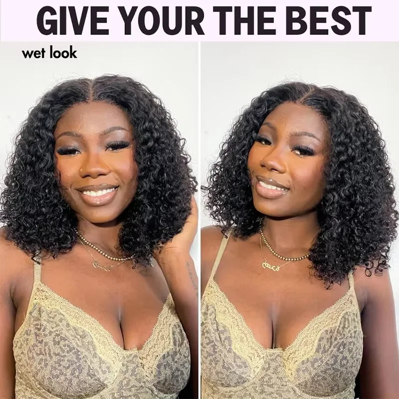 250Density Glueless Short Bob Wig 10 Inch Deep Wave Lace Front Bob Wigs Human Hair 5x5 Glueless Bob Wig Human Hair Ready To Wear LadyShow.Store