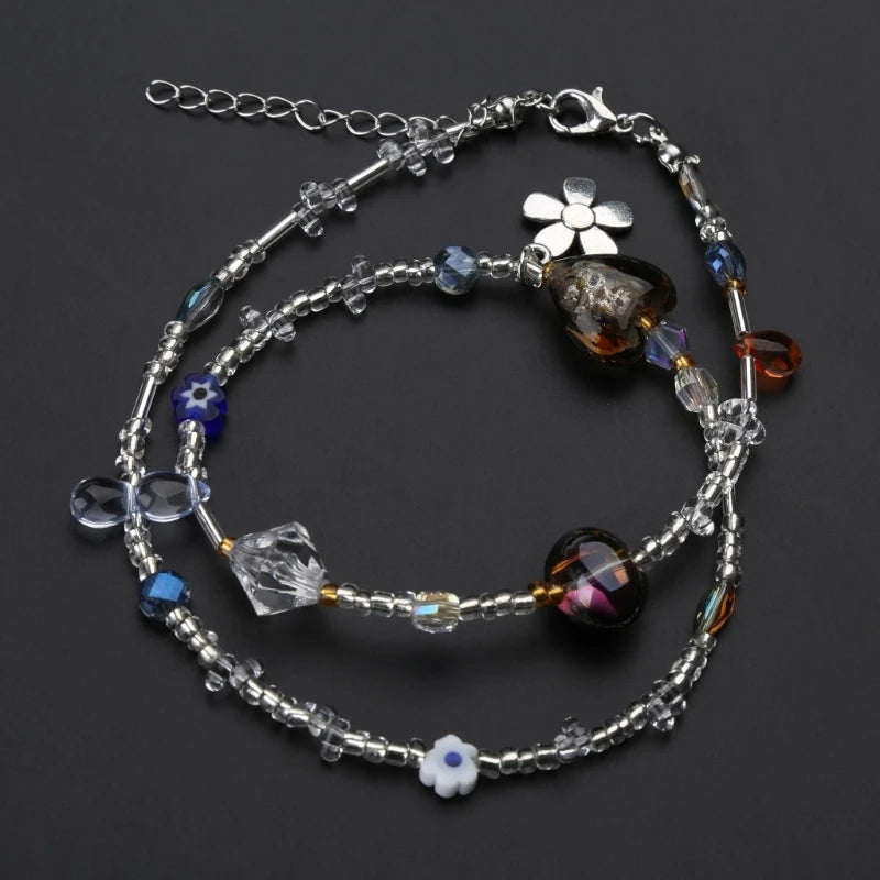 Acrylic Flower Pendant Necklace Crystal Class Gravel Beaded Necklace For Women Cool Y2K Choker Jewelry Exquisite Choker Pi-Mart