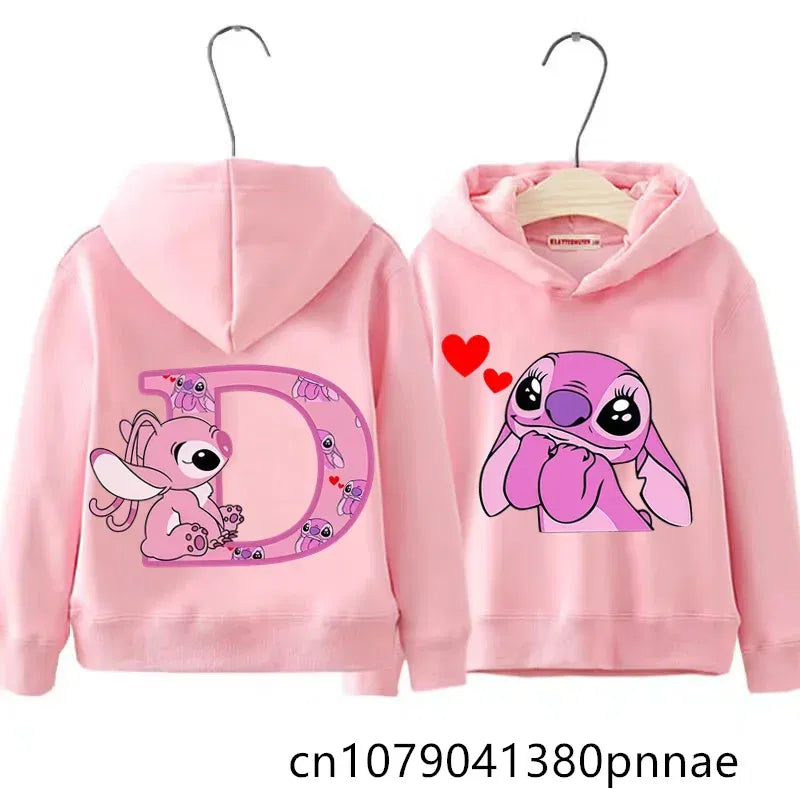 Color: Khaki, Kid Size: 13 - Girls Boys Lilo and Stitch Sportswear Hoodies Casual Fashion Sweatshirts Angel Letter AZ Anime Autumn/Winter Hoodie Kids Hoodies