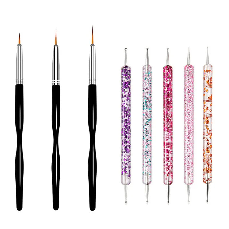 5/20Pcs Nail Art Brush Design Tip Painting Drawing Carving Dotting Pen FlatFan Liner Acrylic Gel UV Polish Manicure Tools Tri Light Beauty