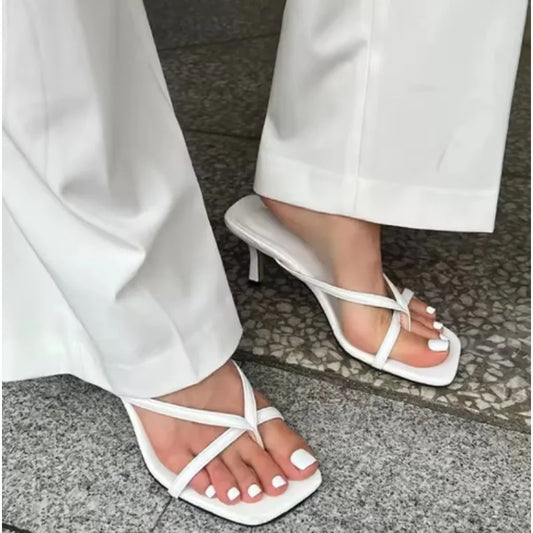 2026 Hot Summer Women French Style Clip Toe Slippers Fashion Dress Slide Shoes Ladies Elegant High Heel Footwear Mature Style LadyShow.Store