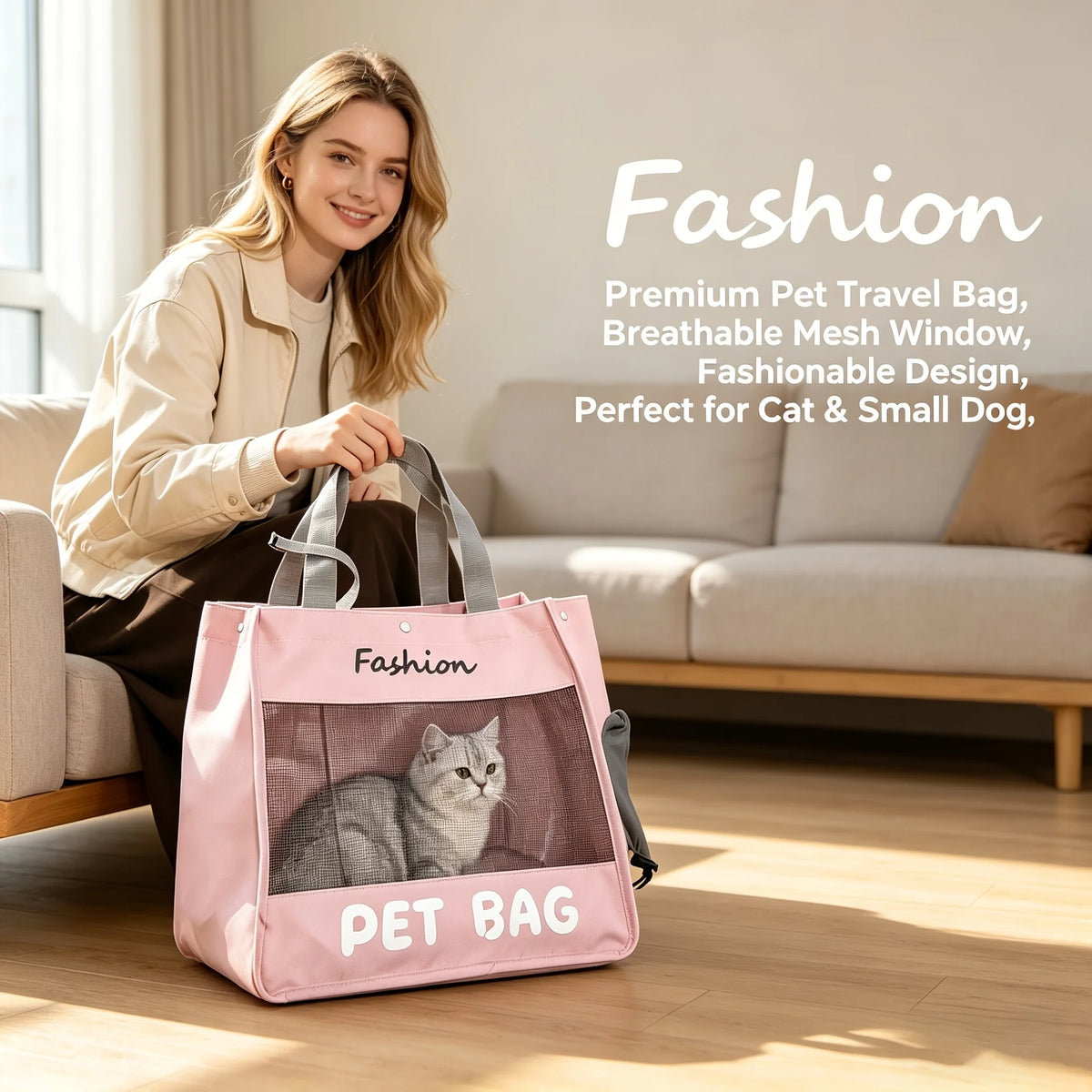 Fashion Portable Pet Tote Bag Breathable Mesh Cat Dog Shoulder Bag Outdoor Travel Handbag Small Puppy Kitten Transport Bag Pi-Mart