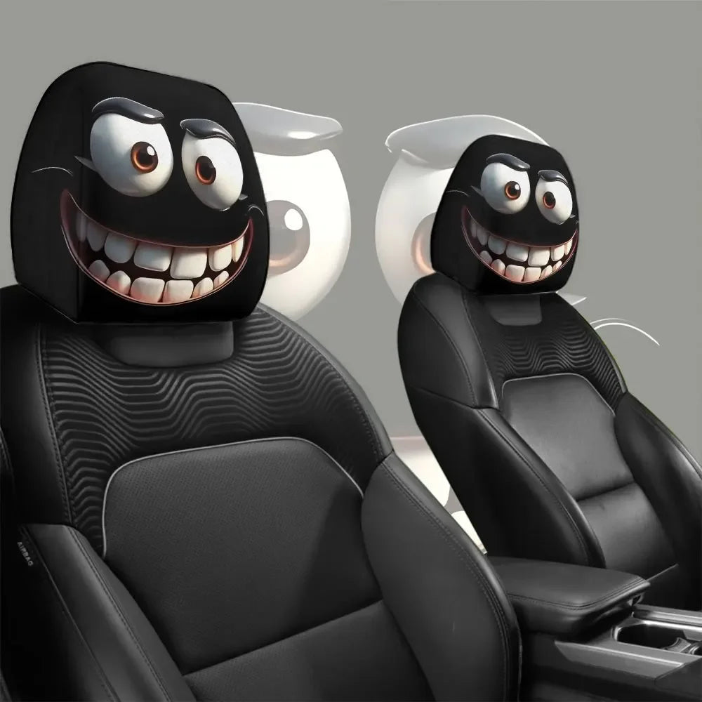 2pcs Smiley Face Printed Car Pillowcase Soft Comfortable Decorative Cushion Cover Auto Seat Headrest Washable Polyester Fabric Pi-Mart