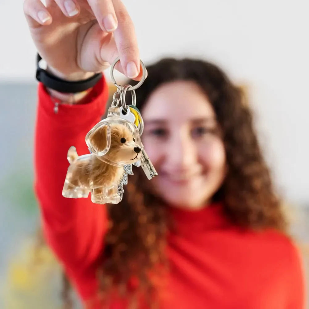 Transparent Cute Dog Pendant Keychain Creative Pet Hair Storage Capsule Hanging Ornament for Pet Lover DIY Pet Memorial Keychain Pi-Mart
