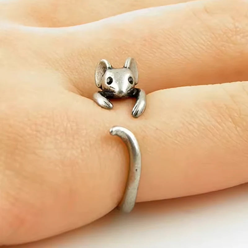 Silver Color Mouse Open Ring For Women Creative Cute Little Animal Adjustable Rings Charming Party Fashion Jewelry Gift Pi-Mart