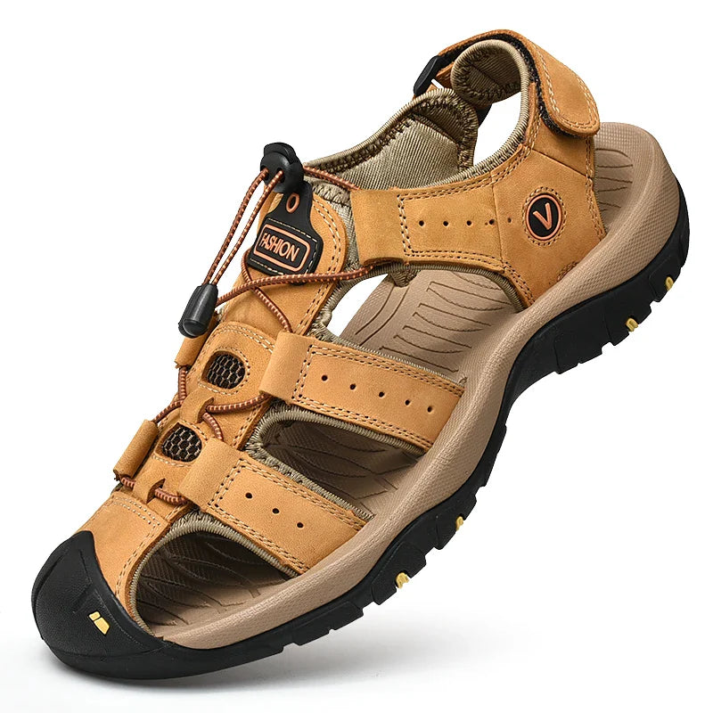 Summer Men Sandals Genuine Leather Mens Casual Shoes Outdoor Men Leather Sandals for Men Beach Shoes Roman Shoes Plus Size 38-48 LadyShow.Store