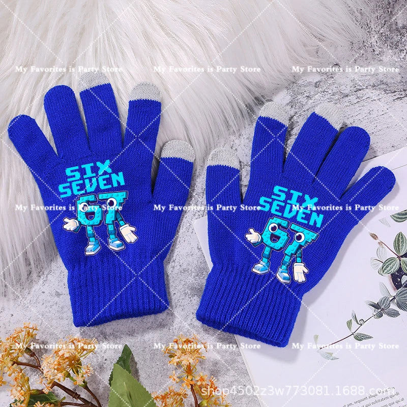 Funny 67 Six Seven Winter Gloves Touch Screen Gloves Fnafs Warm Stretch Knit Mittens Imitation Wool Full Finger Crochet Thicken Pi-Mart