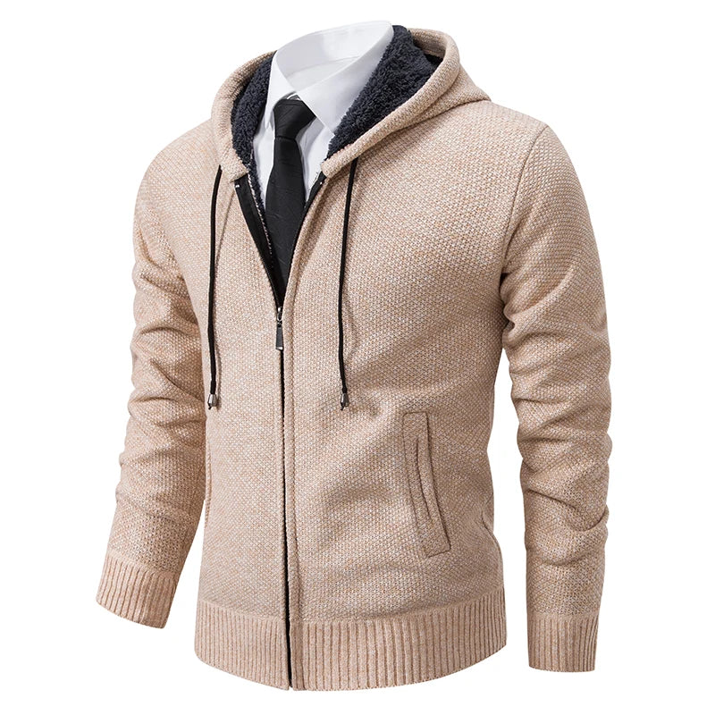 Autumn And Winter New Jersey Men's Casual Sports Coat Solid Color Stand Collar Wweater Grab Fleece Warm Zipper Cardigan Pi-Mart
