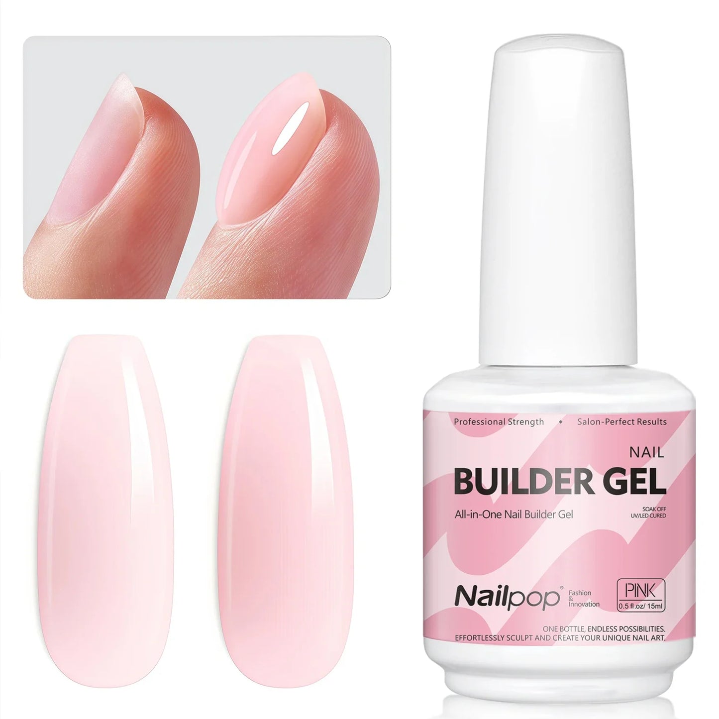 Nailpop 7-in-1 Builder Nail Gel HEMA/TPO Free Fast Building Gel Nail Polish 8 Colors Nail Tip Reinforcement and Extension 15ml Tri Light Beauty