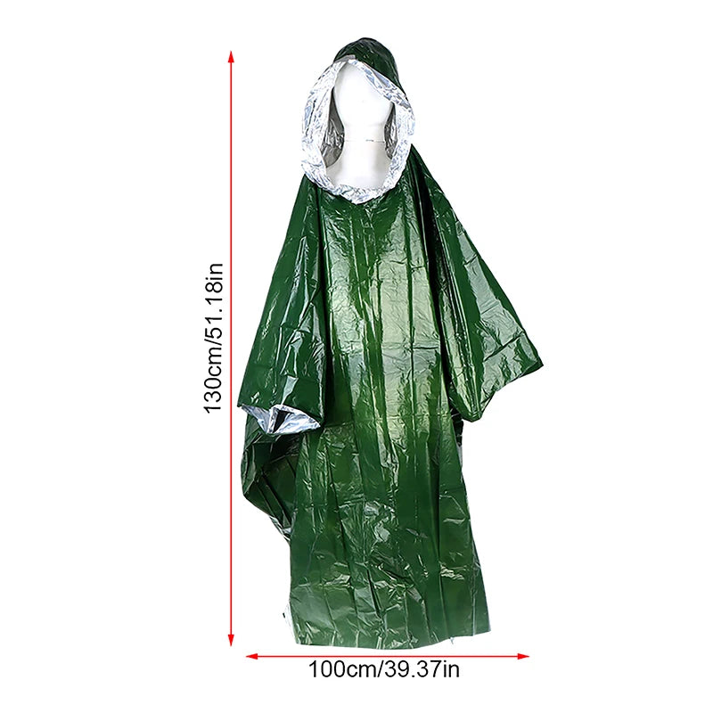 Waterproof Emergency Rain Poncho PE Thermal Blanket Raincoat Hooded Cover For Outdoor Camping Hiking Travel Motorcycle Rain Gear Pi-Mart