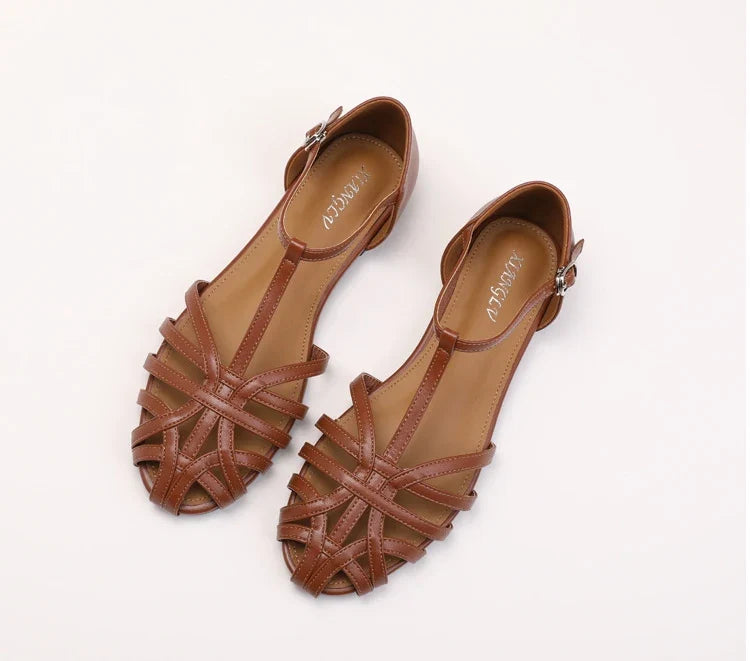 ZAROY Women's Sandals Summer Casual Footwear T-tied Cross Strap Flat Sandals Weave Hollow Roman Sandalia Zapatos сандали LadyShow.Store
