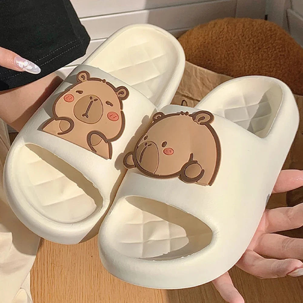 Cute Capybara Design Thick Sole Women Slippers Slides Bathroom Beach Indoor Sandals Summer Couple Shoes LadyShow.Store