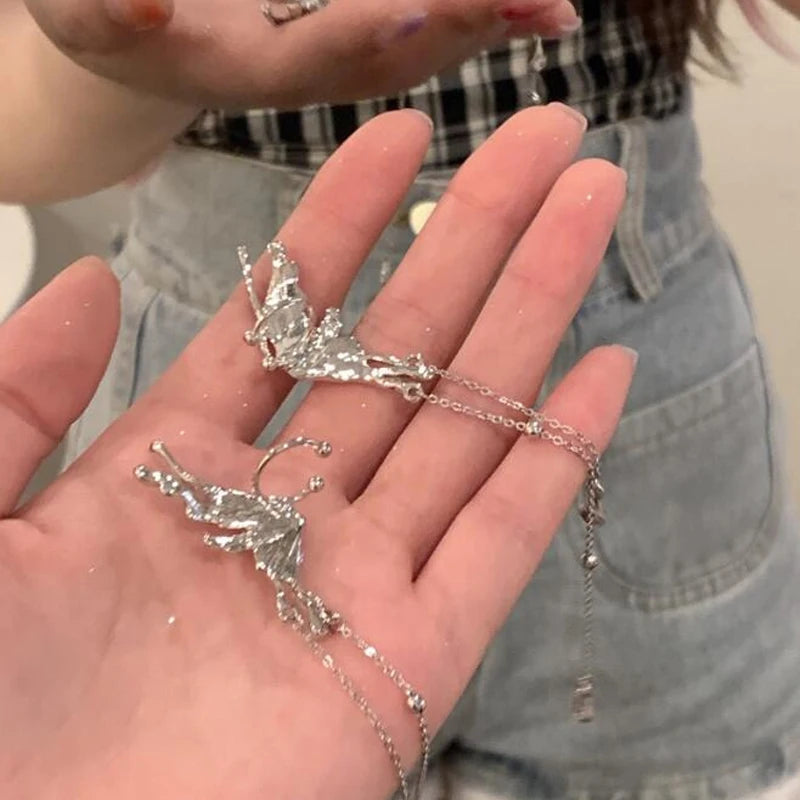 Y2K Irregular Liquid Earrings for Women Silver Color Hip-Hop Punk Fashion Geometric Earring Clip Girl 2024 Trendy Party Jewelry Pi-Mart