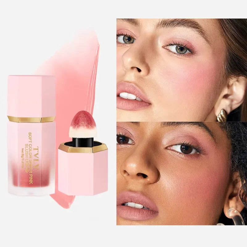 3-Color Matte Liquid Powder Blusher Easy to Apply Durable Waterproof Powder Blusher Sponge Brush Head Tri Light Beauty