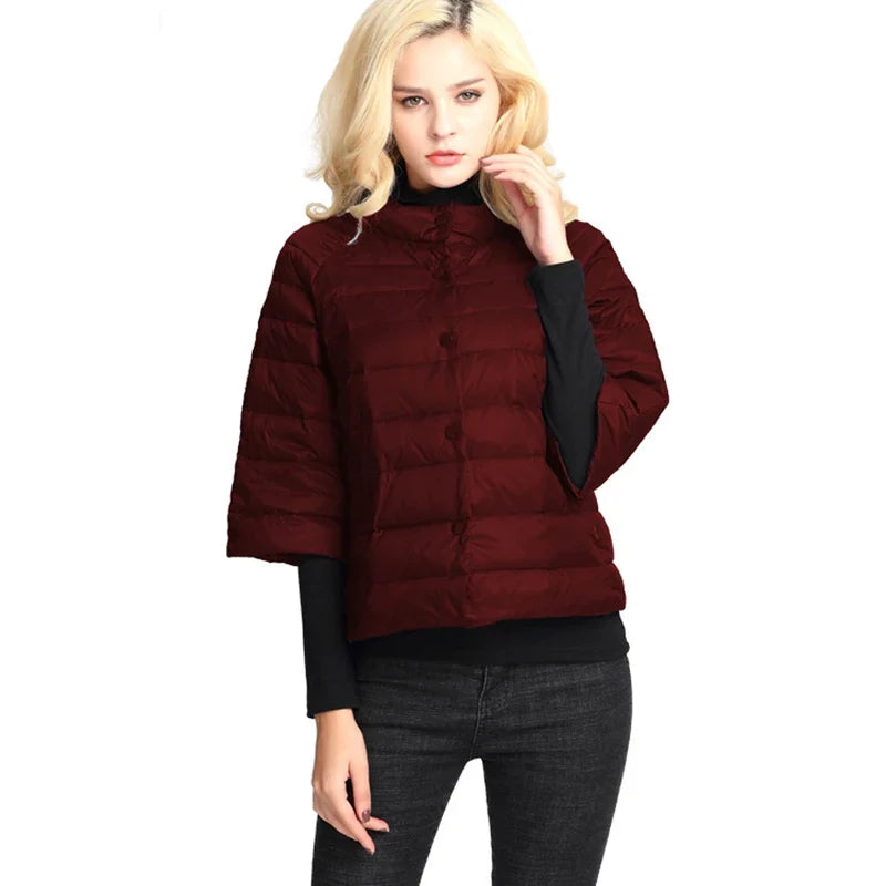 Women's puffer jacket Light and short style  Autumn Thin Down jacket  three Quarter Sleeves  Stand Collar  Fashionable Coat LadyShow.Store
