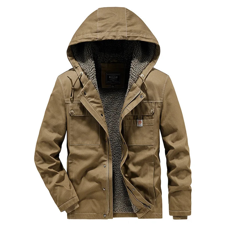 New Fashion Men Hooded Fleece Warm Down Jackets Casual Fit Coats Quality Male Cotton Multi-pockets Cargo Jackets Tooling Coats 4 Pi-Mart