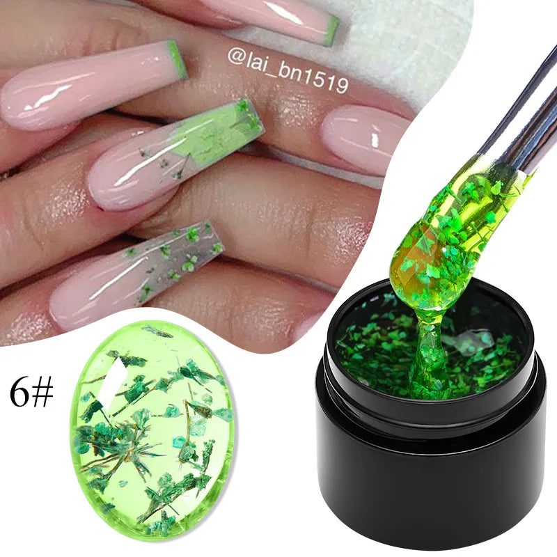 MEET ACROSS 5ml Colorful Flower Fairy Gel Nail Polish Purple Pink Natural Dried Flower Gel Semi Permanent UV Varnish Nails Art Tri Light Beauty