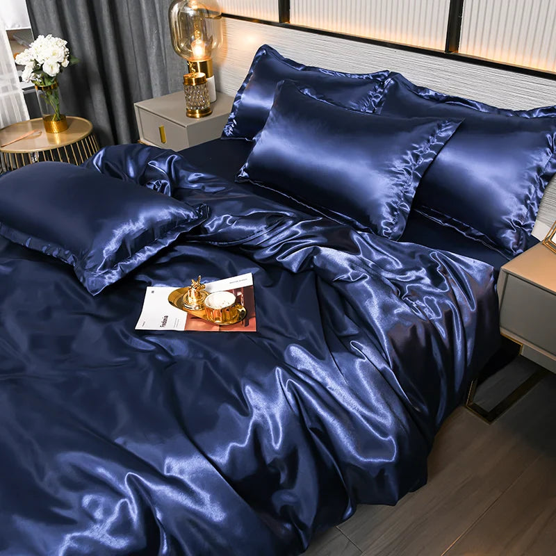 A/B Double-Sided Color Bedding Set Silky Satin Duvet Cover Bed Sheet Pillowcase Luxury Bedsheet King Queen Double Twin Size LadyShow.Store