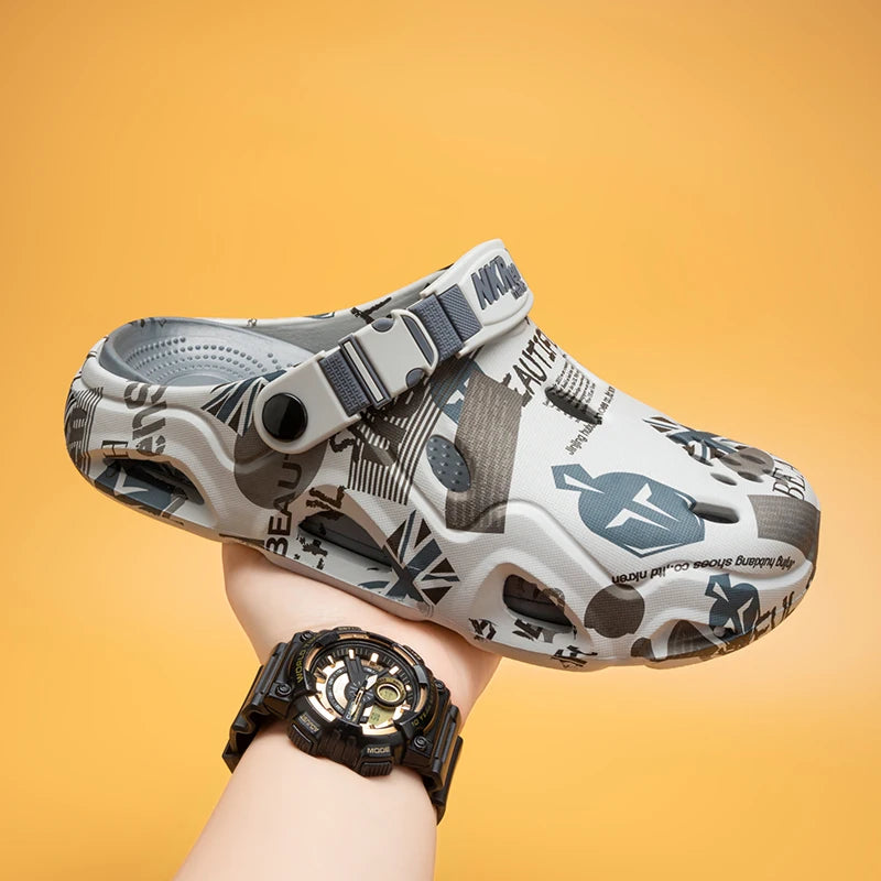Casual Clogs Men 2026 New Trendy Summer Beach Sandals for Men Thick-bottom EVA Garden Shoes Closed-toe Fashion Slippers for Men Pi-Mart