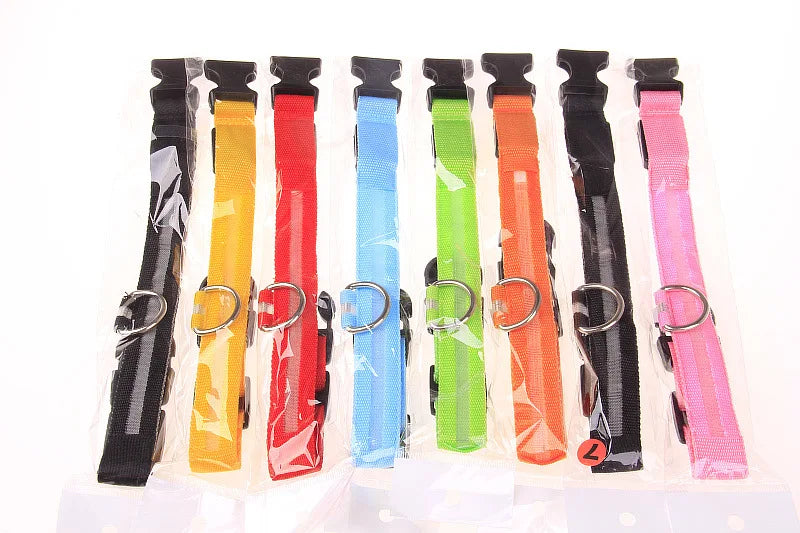 Nylon LED Night Safety Flashing Glow In The Dark Dog Leash Dogs Luminous Fluorescent Pet Dog Collar Pi-Mart