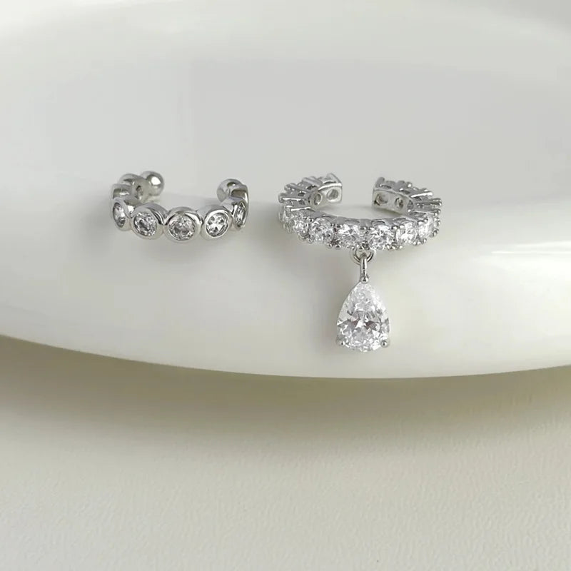 Silver Color Zirconia Pearl Clip On Earrings for Women Geometric Ear Cuff Without Piercing Girl Jewelry Gifts Pi-Mart