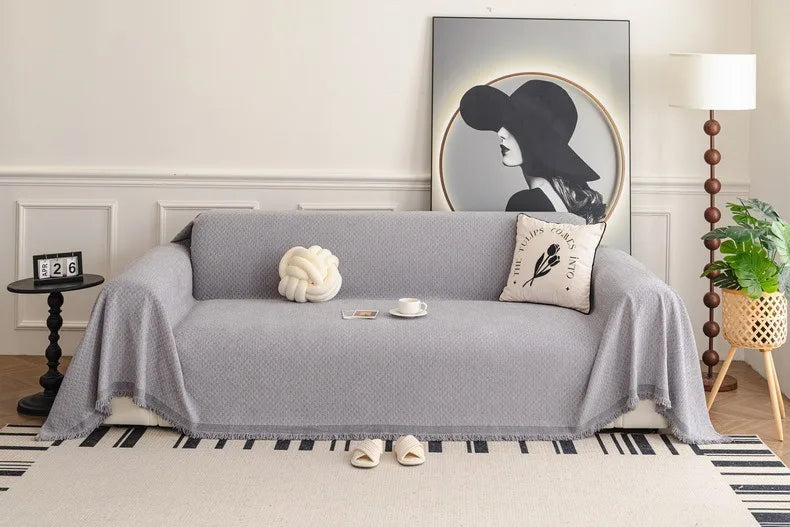 Solid Color Sofa Throw Blanket Non-slip Sofa Slipcovers Pets Kids Dust-proof Couch Armchair Covers Camping Picnic Blankets Home Pi-Mart