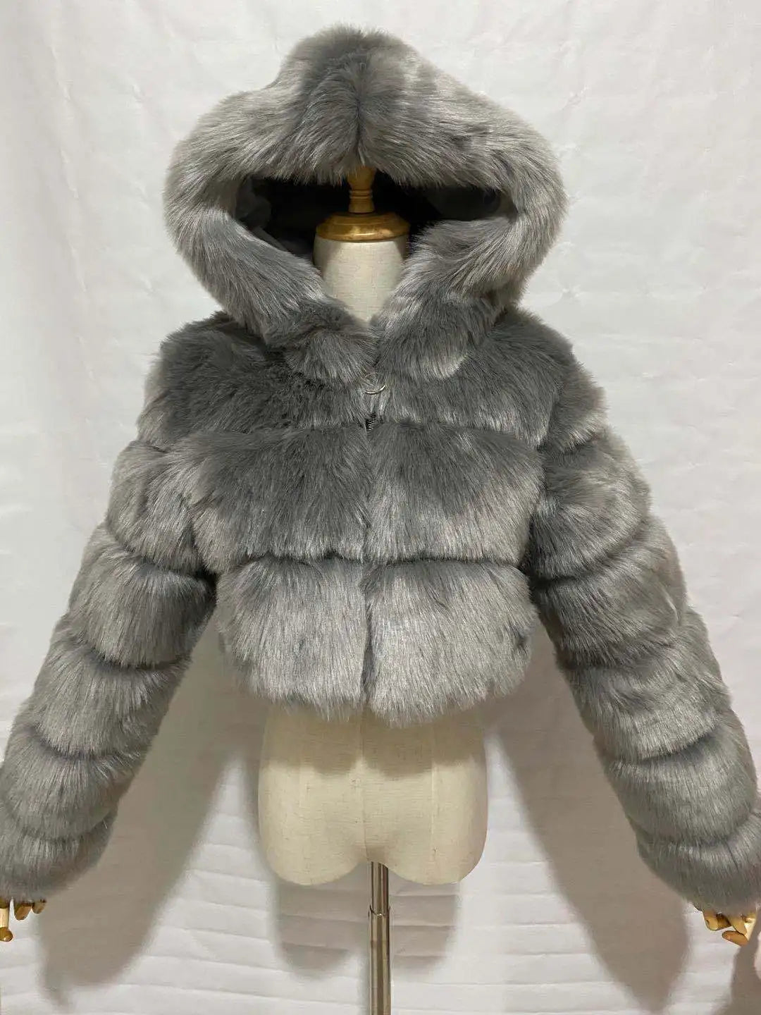 High Quality Furry Cropped Faux Fur Coats Jackets Women Fluffy Top With Hooded Winter Fur Jackets Fourrure Manteau Femme JH137 Pi-Mart
