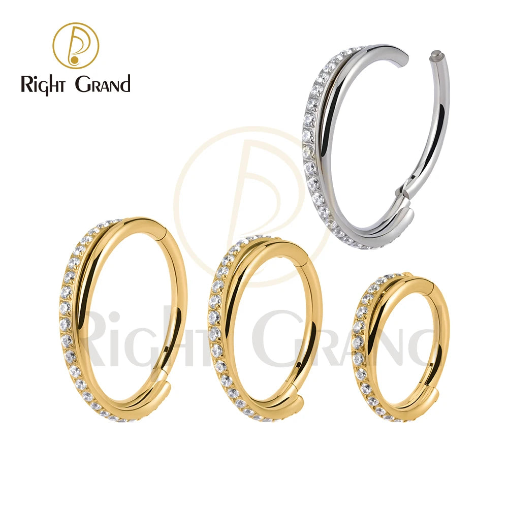 Right Grand Implant Grade Titanium Hinged Seamless Earrings Clicker Hoop Ring for Cartilage Helix Rook Septum Daith Tragus Conch Pi-Mart