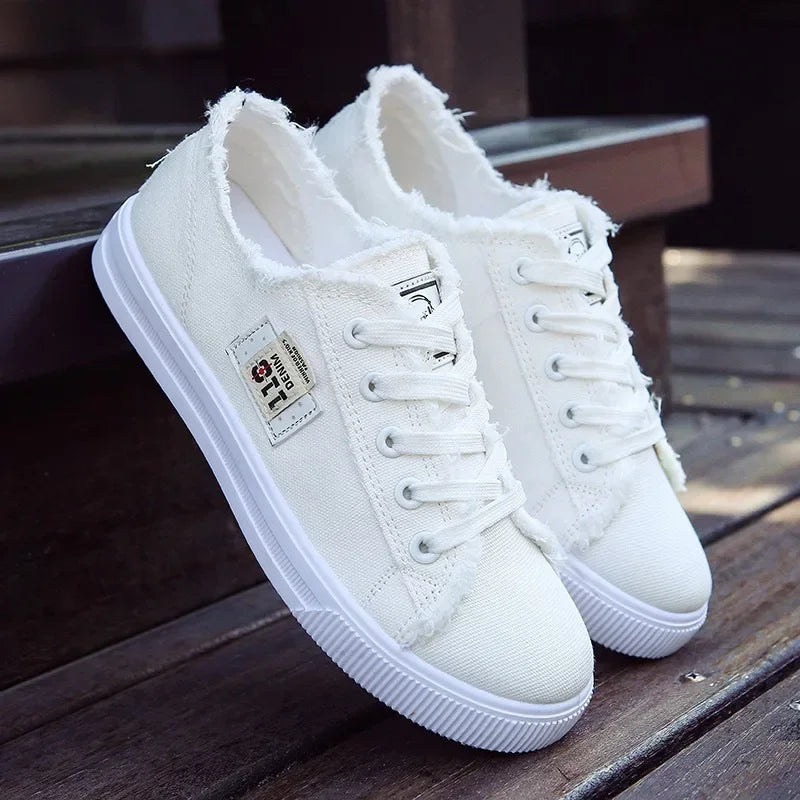 2024 Spring Summer Women Canvas Sneaker Low Top Denim Sneakers Ladies Lace-Up Flat Canvas Board Shoes Female Sapatos Femininos Pi-Mart