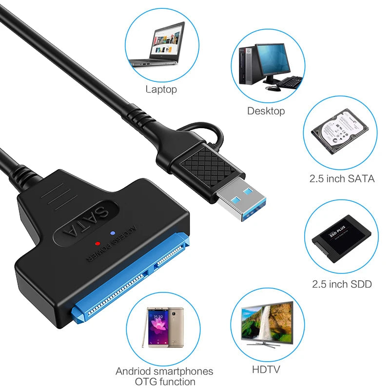 New USB 3.0 3.1 SATA to USB Cable USB 3.0 to SATA III Hard Disk Adapter Compatible With 2.5-inch Hard Drives SSD UASP Support Pi-Mart