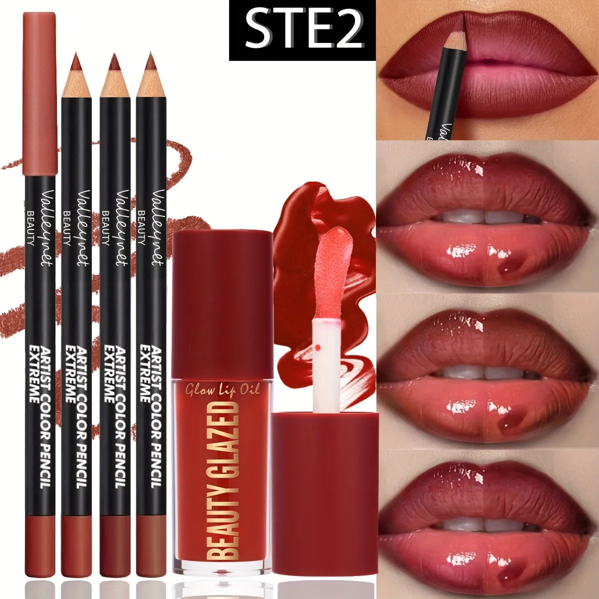 4Pcs Lip Liner & Lip Oil Set - Waterproof Matte Lip Pencils + Plumping Gloss Lipstick Kit, Long Lasting Makeup for Women Pi-Mart