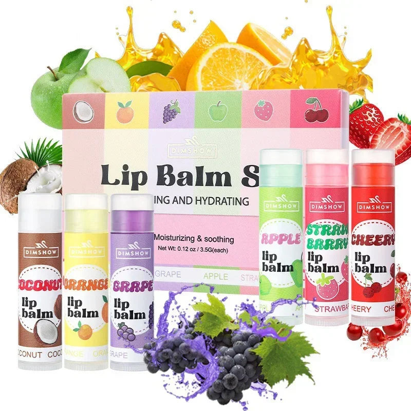 6 Kinds of Fruity Lip Balm Moisturizing Hydrating Long Lasting Lip Lotion Lightening Lip Lines Lips Mask Care Lips Lipstick Balm Pi-Mart