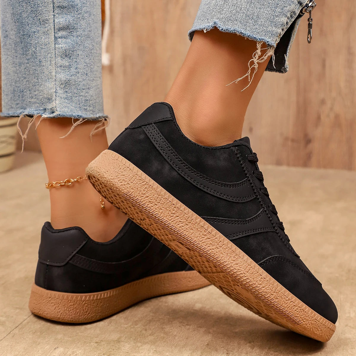 Retro Brown Platform Sneakers Women 2026 Flat Trend German Training Shoes Woman Plus Size 43 Non-slip Thick Sole Vulcanize Shoes Pi-Mart