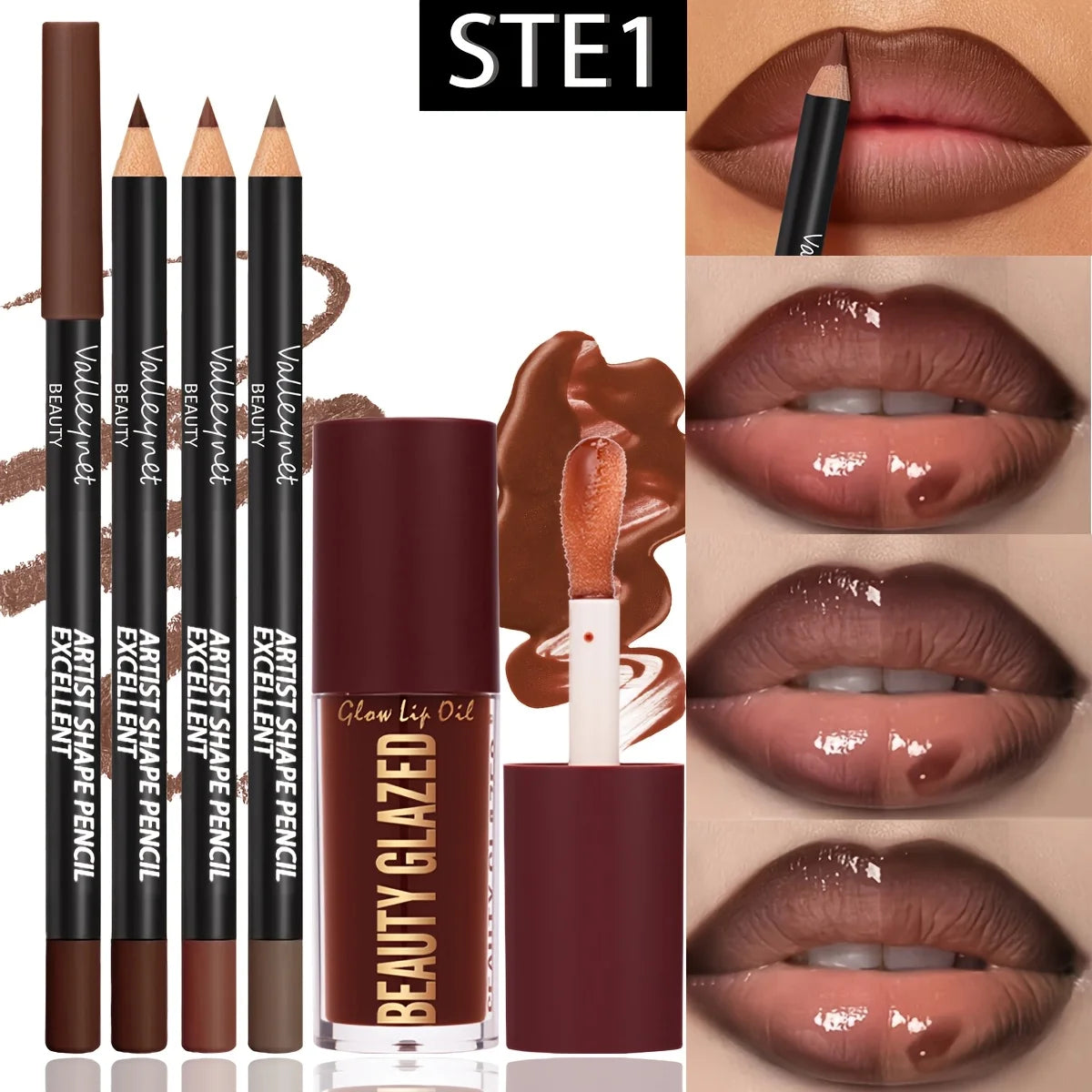 4Pcs Lip Liner & Lip Oil Set - Waterproof Matte Lip Pencils + Plumping Gloss Lipstick Kit, Long Lasting Makeup for Women Pi-Mart