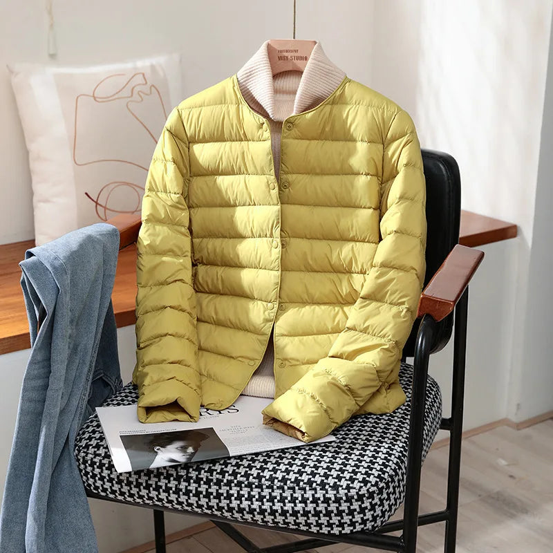 2026 New Arrivals Autumn Winter Warm Women White Duck Down Slim Jackets Female Fashion Ultra Lightweight Packable Puffer Coats LadyShow.Store