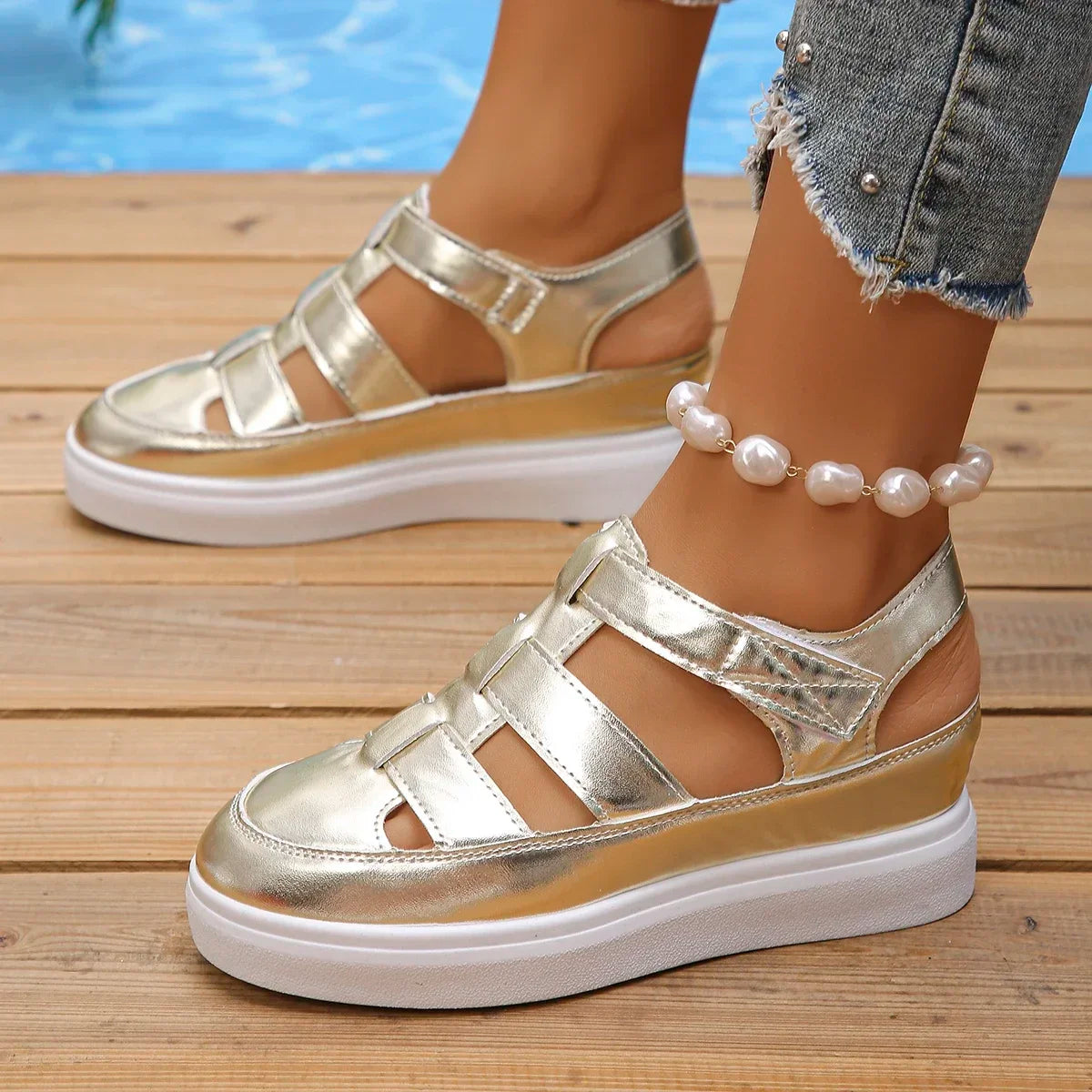 Women Sandals New Summer Wedges Heels Platform Sandals Women Hollow Out Gladiator Sandals Breathable Thick Sole Shoes for Women LadyShow.Store