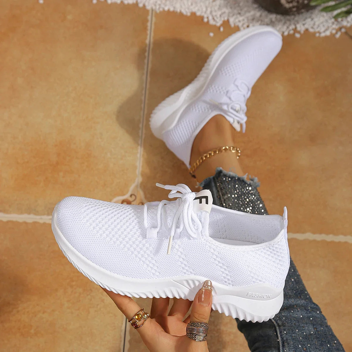 Women's Shoes Ladies Outdoor Casual Sneakers Breathable Knit Upper Lightweight Comfortable Anti Slip Soft Walking Shoes LadyShow.Store