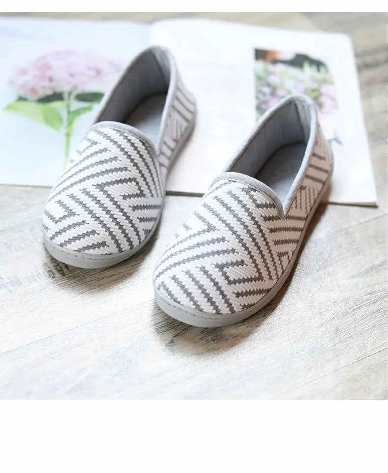 New 2026 Spring Autumn At Home Thermal Anti-Skid Slippers Women's Knitted Indoor Slippers Soft Outsole House Shoes Pi-Mart