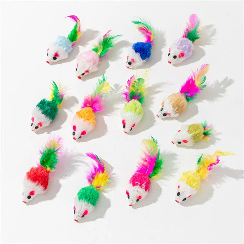 Interactive Cat Toy Realistic Mouse Shape with Rabbit Fur Feathers for Kitten Indoor Play Exercise Hunting Training Pi-Mart